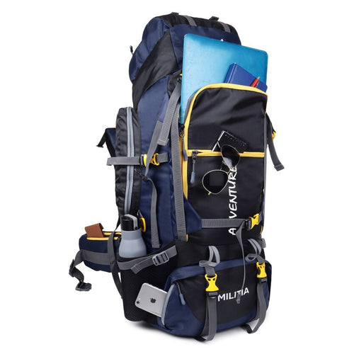 Adventure Trekking Bag Rucksack 80 litres for hiking travelling camping with rain cover(blue-black)