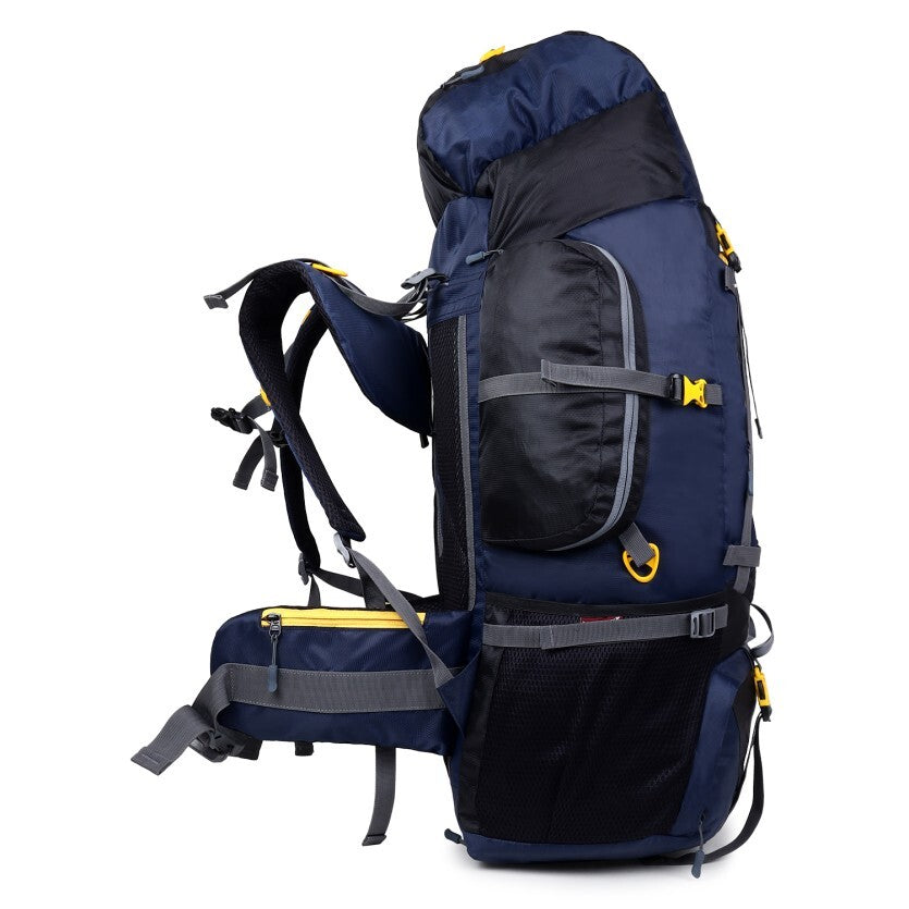 Adventure Trekking Bag Rucksack 80 litres for hiking travelling camping with rain cover(blue-black)