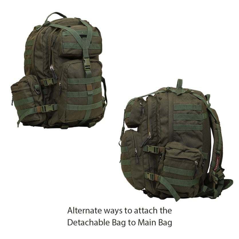 Militia 45L Military Green Backpack with Waist Pouch