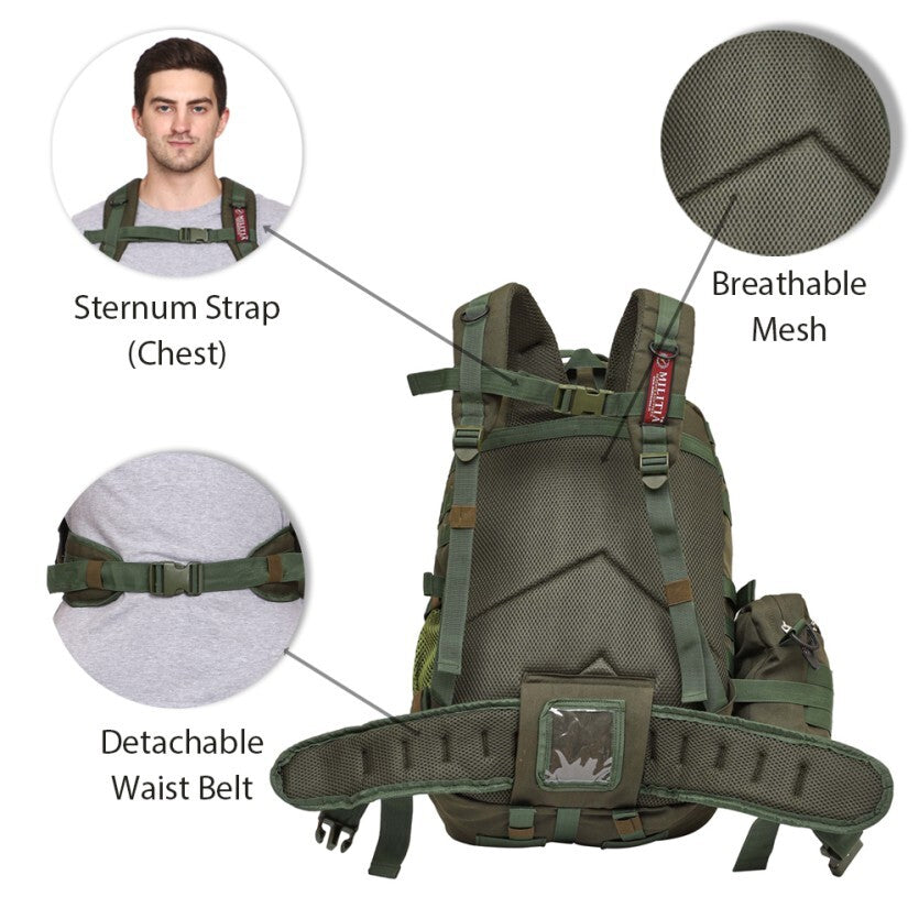 Militia 45L Military Green Backpack with Waist Pouch