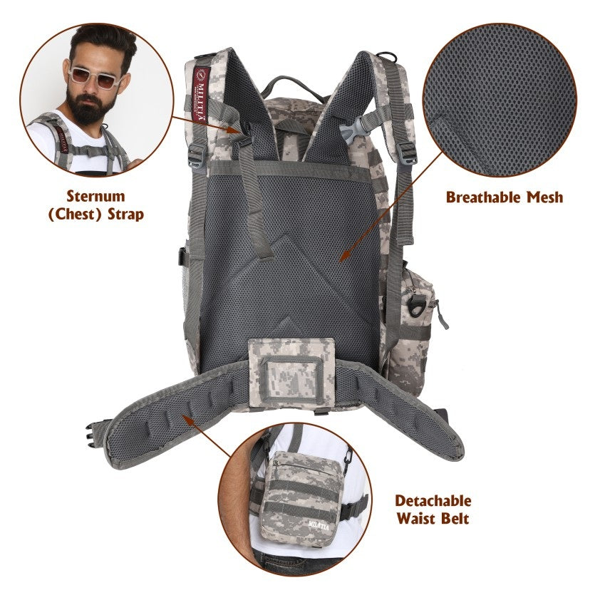 Militia Wandertac Grey Cobra 45L Backpack College Bag School Bag Travel/ Patrol Bag