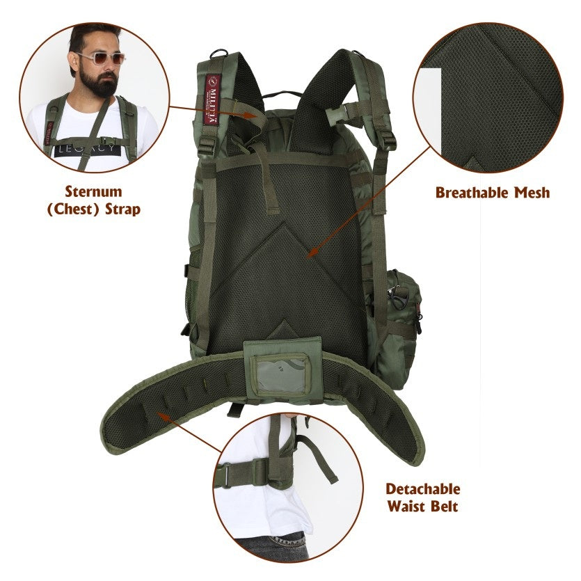Militia Wandertac Olive Green 45L Backpack College Bag School Bag Travel Bag Patrol Bag