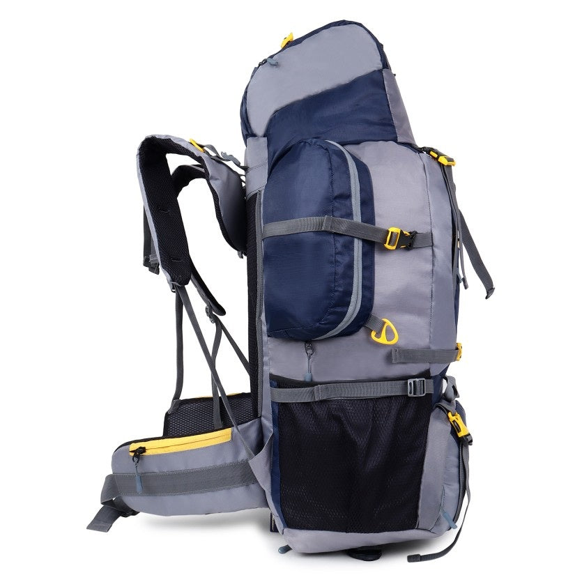 Adventure Trekking Bag Rucksack 80 litres for hiking travelling camping with rain cover(blue-grey)