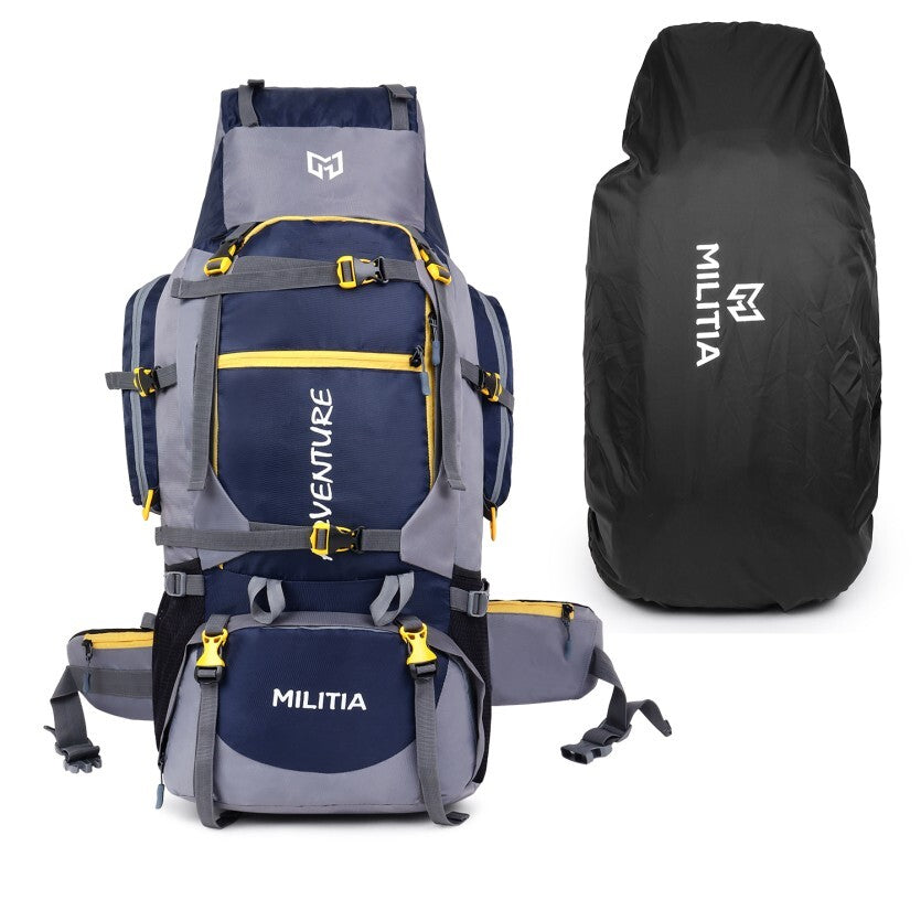 Adventure Trekking Bag Rucksack 80 litres for hiking travelling camping with rain cover(blue-grey)