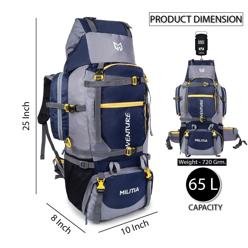 Adventure Trekking Bag Rucksack 80 litres for hiking travelling camping with rain cover(blue-grey)