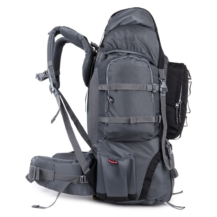 Trekafix MILITIA Outdoor Backpacking Pack, Large Capacity, Water Bottle Holder, Unisex Grey - Black