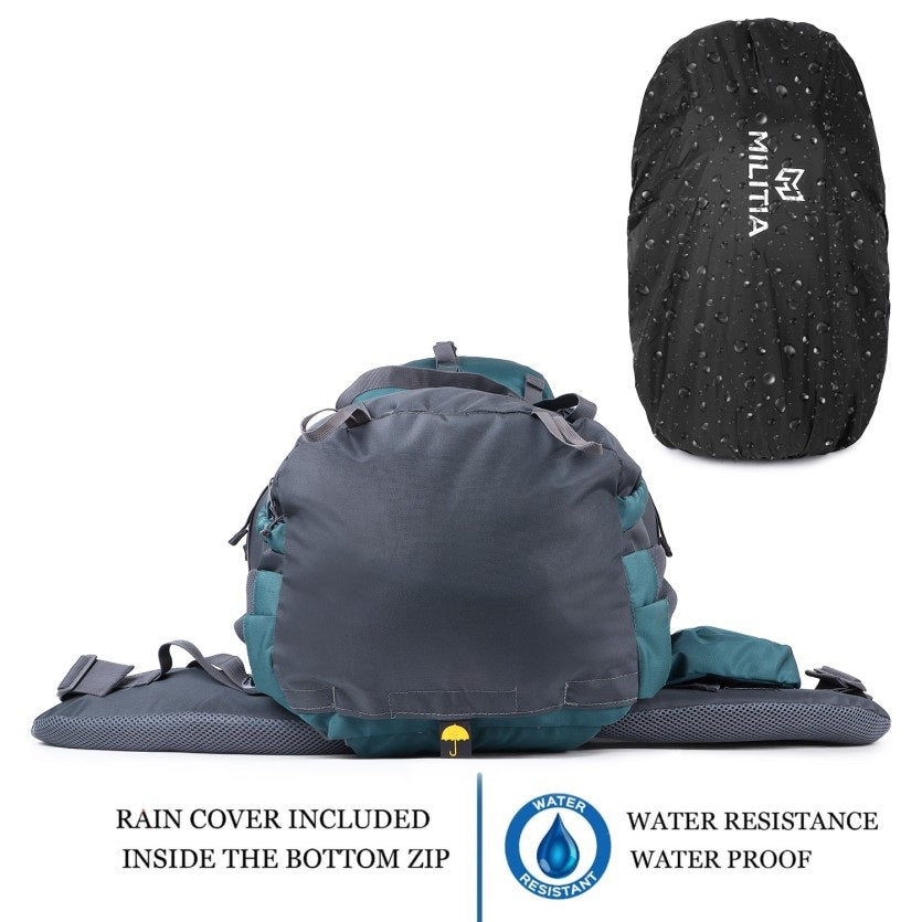 Trekafix MILITIA Outdoor Backpacking Pack, Large Capacity, Water Bottle Holder, Unisex Grey - Blue